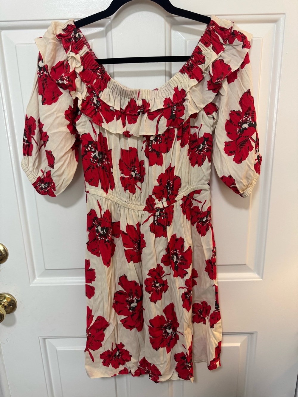 ba&sh Kiara Floral Print Dress Off Shoulder Red Beige Size Small $315 - Picture 2 of 11